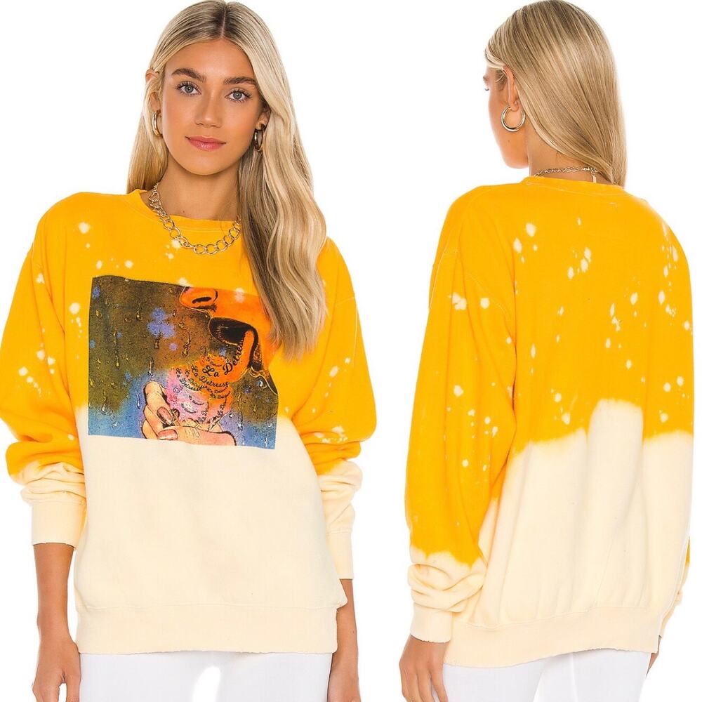 La Detresse Acid Wash Sunrise Licked It Sweatshirt In Yellow Size Medium New